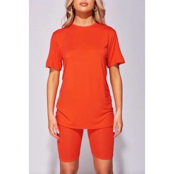 Orange Short Sleeve Top T-Shirt and Biker Shorts Two Piece Set - Picture 8 of 10